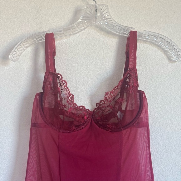 Victoria’s Secret Sheer Burgundy Lace Babydoll Slip Size: 34C - Picture 2 of 8